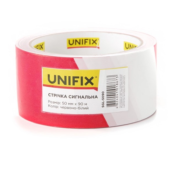 Стрічка сигнальна червоно-біла 50мм×90м UNIFIX
