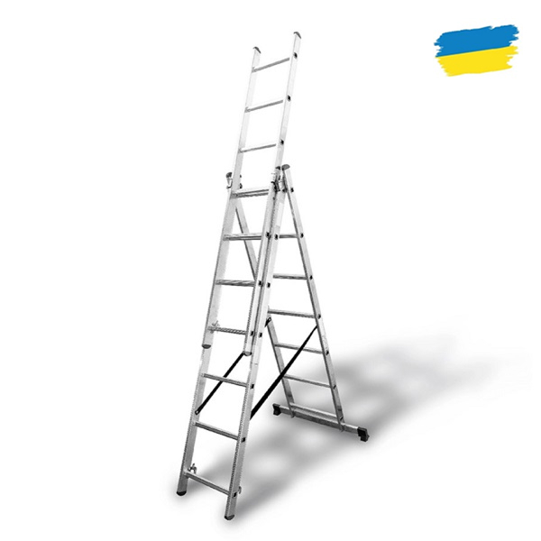 Драбина універсальна 3-секційна алюмінієва 3x7 сходинок "APRO"
