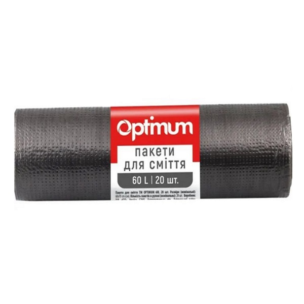 Пакети для сміття OPTIMUM 60 л 20 шт 60×70 см чорні HD