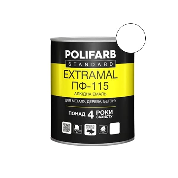 Емаль алкідна Polifarb ExtraMal ПФ-115 білий глянець 0,9 кг