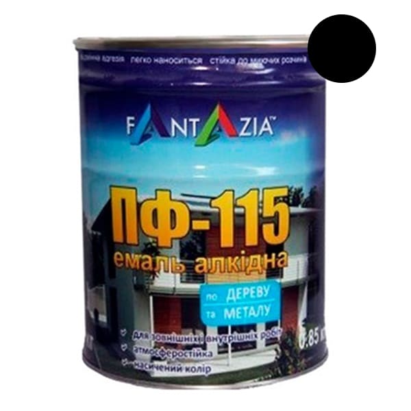 Емаль ПФ-115 чорна 0,85 кг Fantazia
