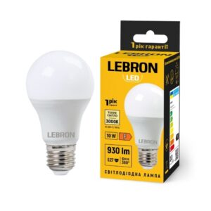 Светодиодная лампа LEBRON L-A60-102730, 10W, Е27, 3000K, 230V