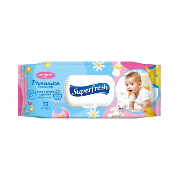 Серветка волога Baby chamomile з клапаном 72 шт. Superfresh