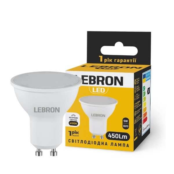 Світлодіодна лампа LEBRON L-MR16, 5W, 220V, GU10, 4100K, 450Lm